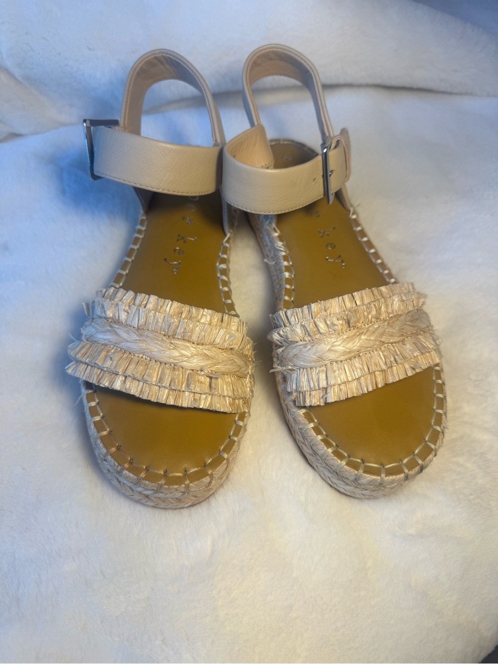 Copper Key Women’s Beige Raffia Espadrille Sandals with Ankle Strap Size 8
